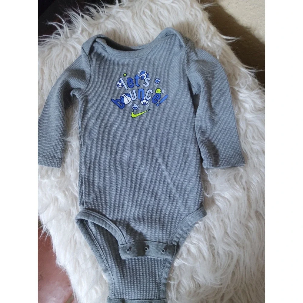 Nike Baby Boys Thermal Waffle Knit Long Sleeve Bodysuits 2 Pack Grey Blue Sport